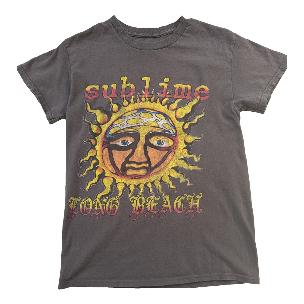 Sublime Grunge Graphic Band Tee Sun Face Long Beach Mens Washed Ska Y2K SM